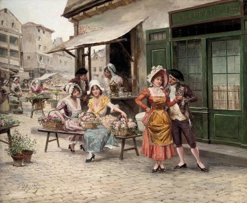  Dynasty Art Painting - a tryst at the flower market Spain Bourbon Dynasty Mariano Alonso Perez